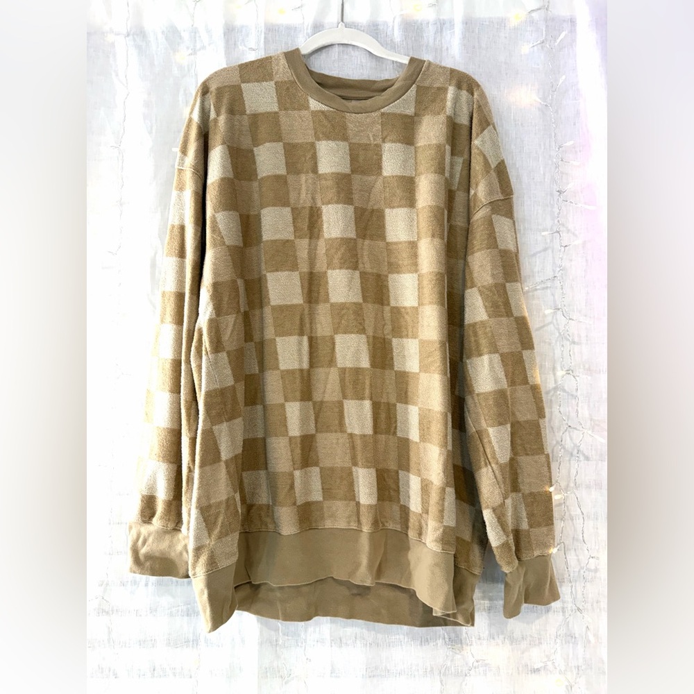 Universal Works Men's Checkered Brown Crewneck Sweater